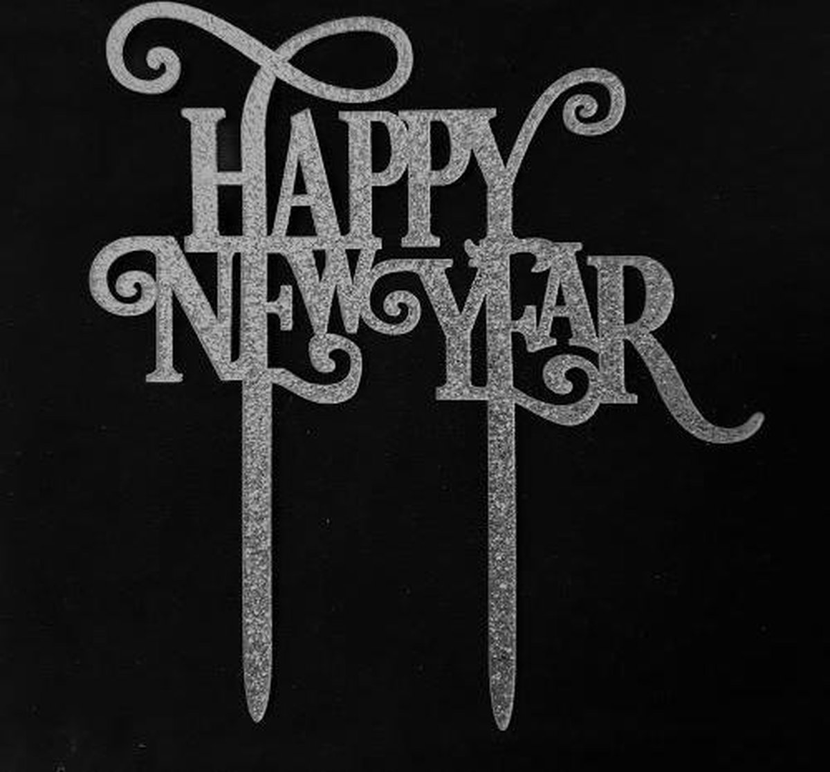 Cake topper happy new year zilver | kunststof taartdecoratie (Acryl)
